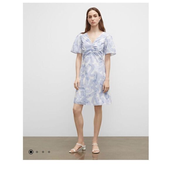 Club Monaco Ruched front dress blue print (0) - Picture 1 of 10